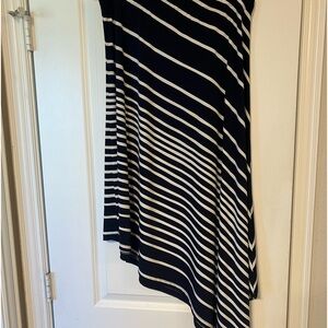 Chicos navy and white striped asymmetrical hem knit skirt
